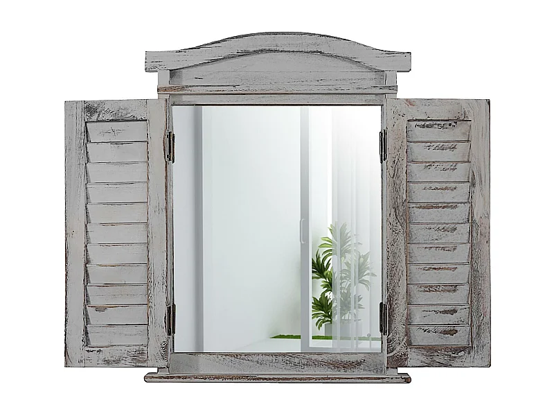 Wandspiegel mit Fensterläden, Grau shabby