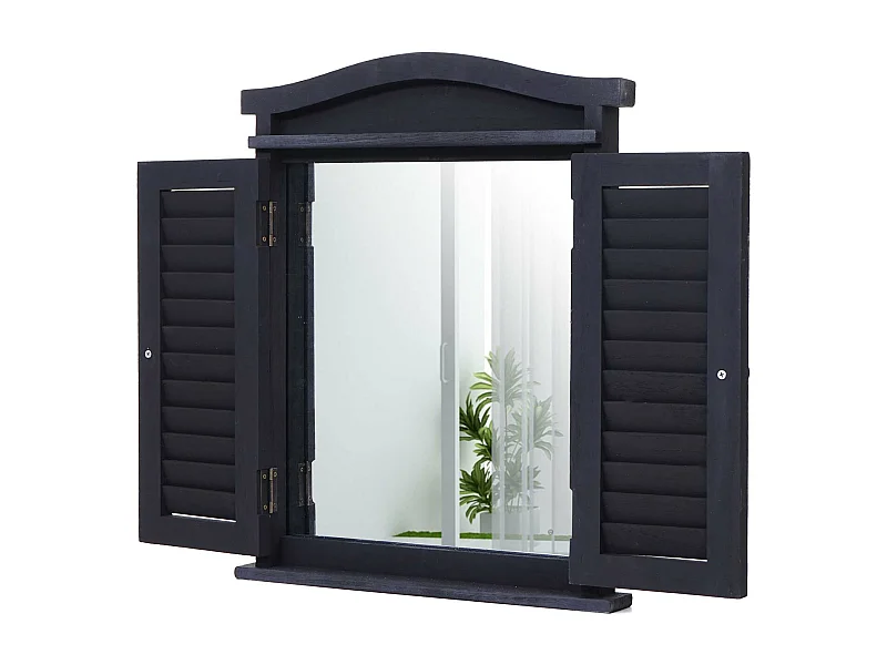 Wandspiegel mit Fensterläden, Dunkelgrau