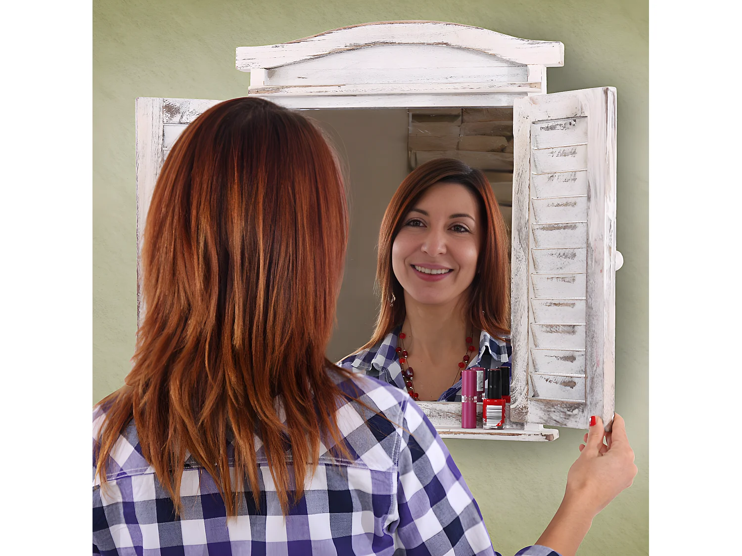 Wandspiegel mit Fensterläden, Weiß shabby