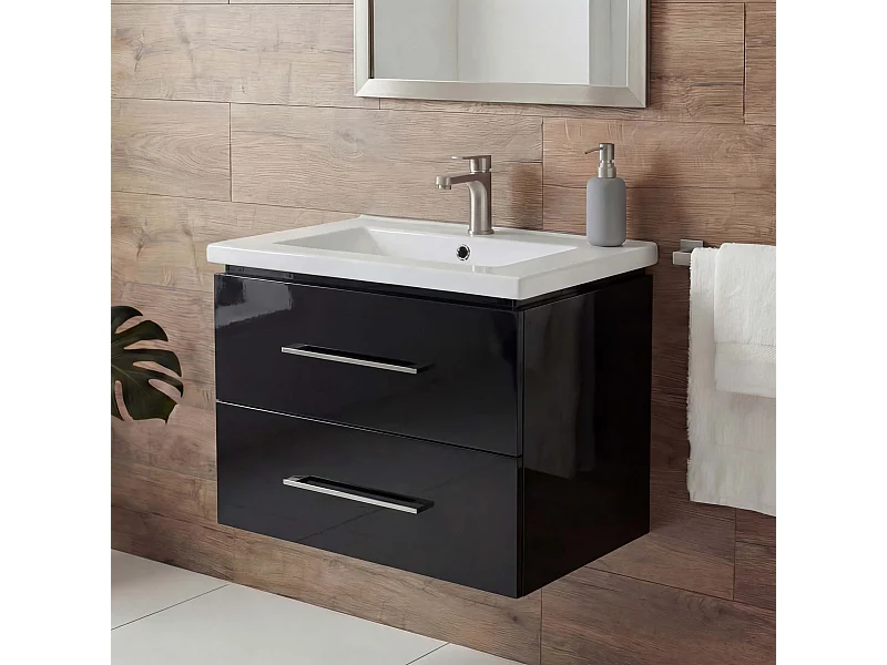 Premium Waschbecken+Unterschrank MCW-D16, Schwarz