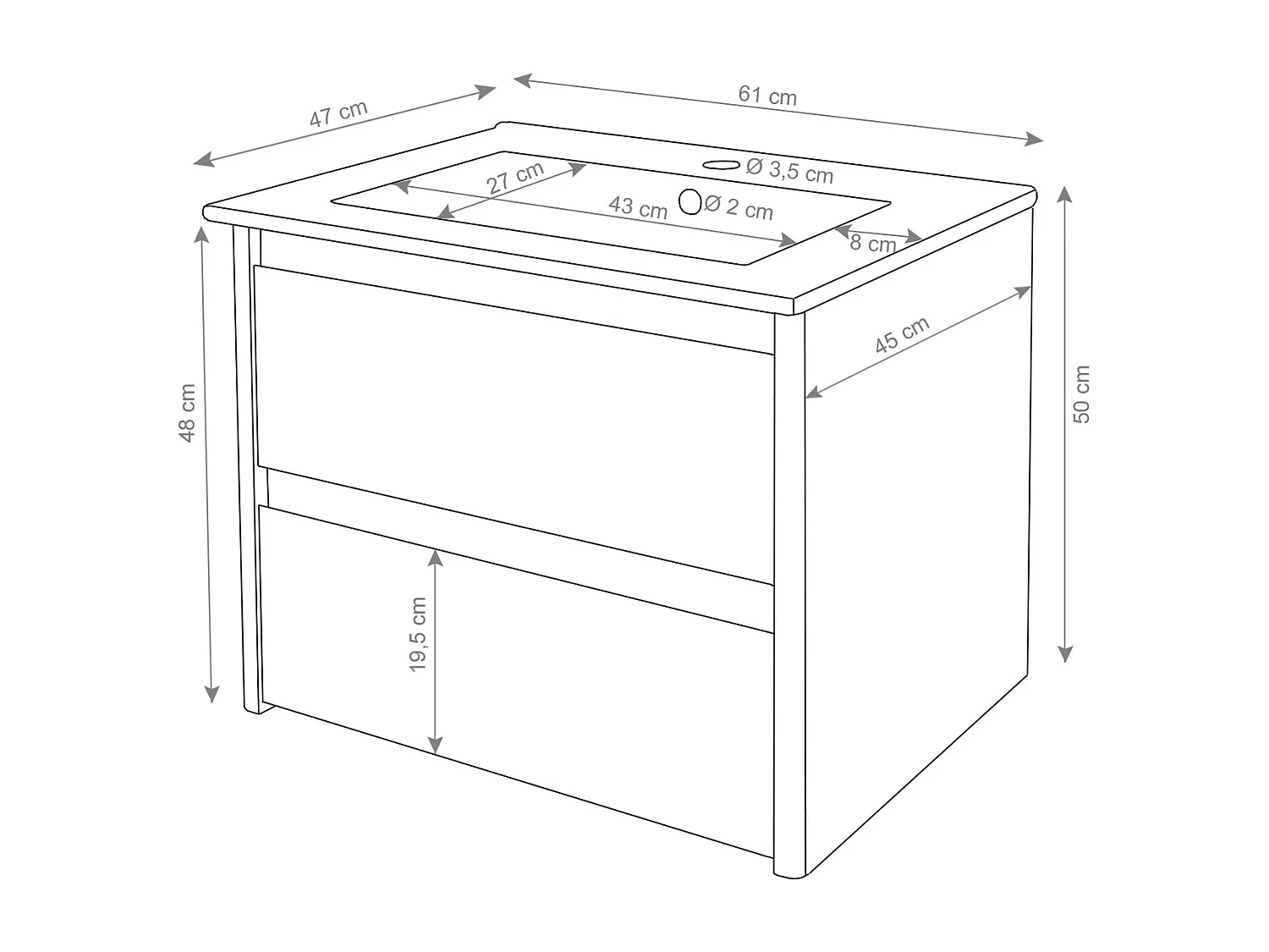 Waschbecken+Unterschrank MCW-B19, Grau