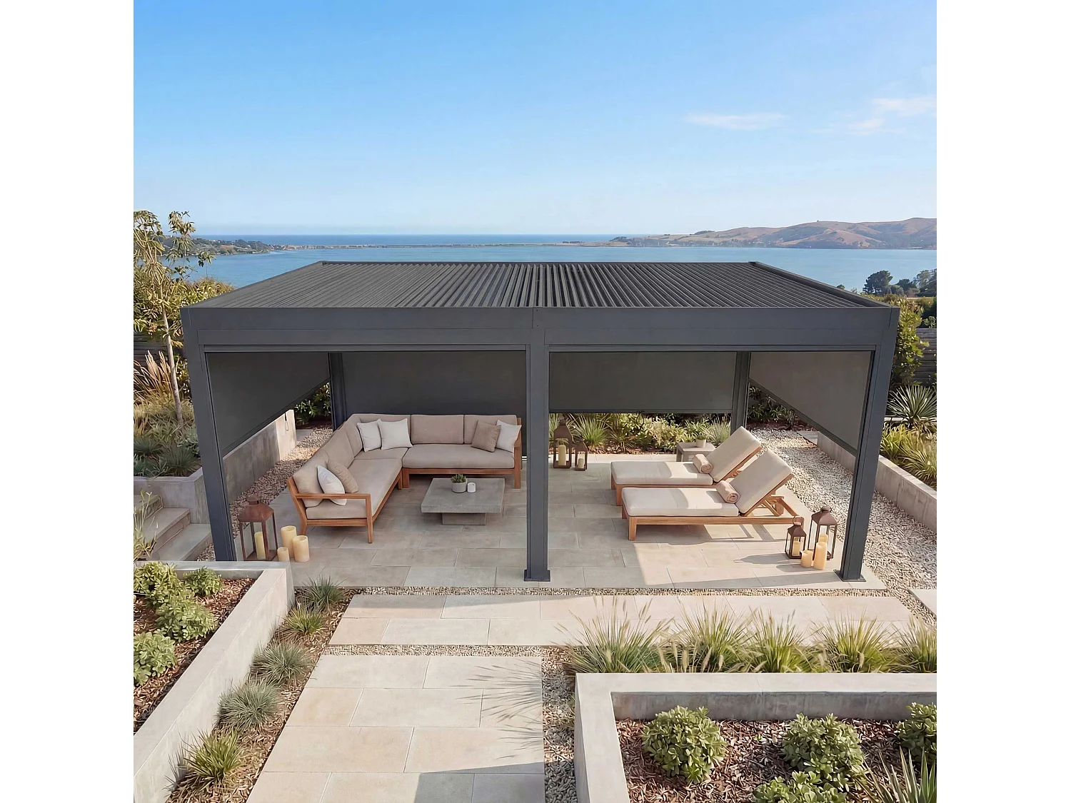 Pergola MCW-L46 mit Seitenwand, Anthrazit