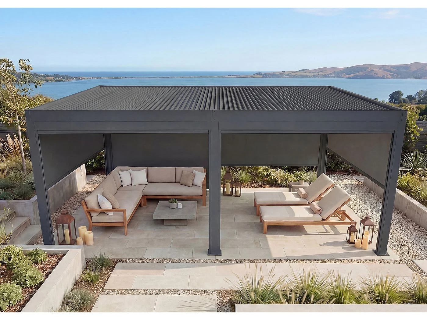 Pergola MCW-L46 mit Seitenwand, Anthrazit