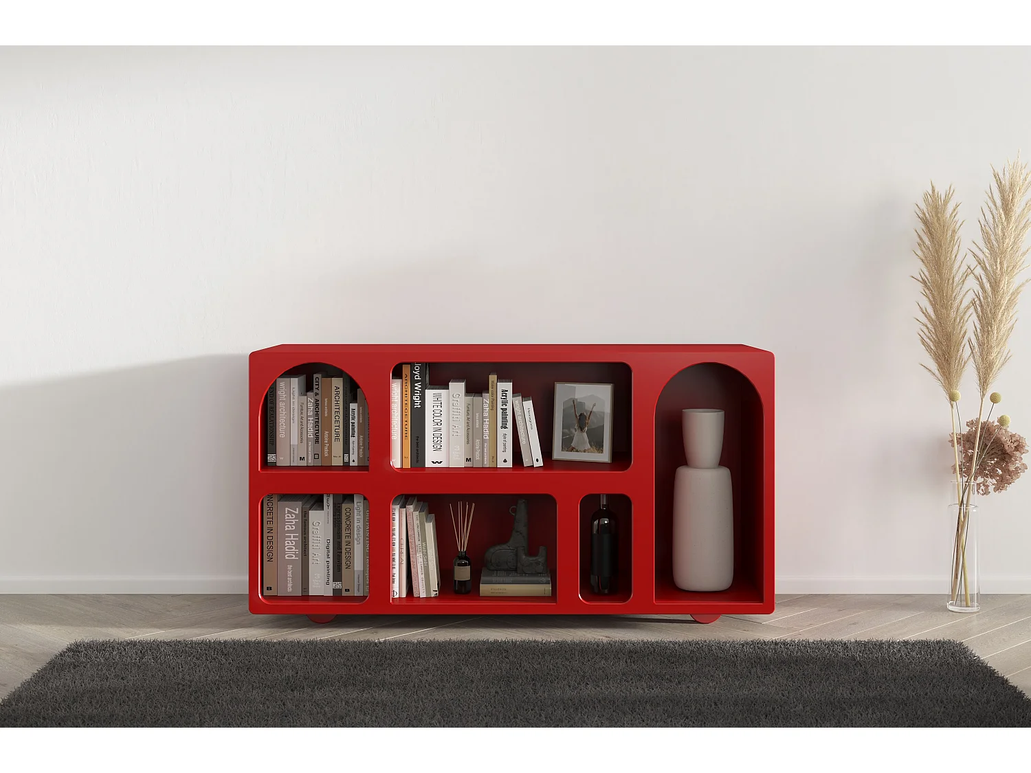 Drewniana komoda z łukami Visby OLIMPIA LONG / bordowa