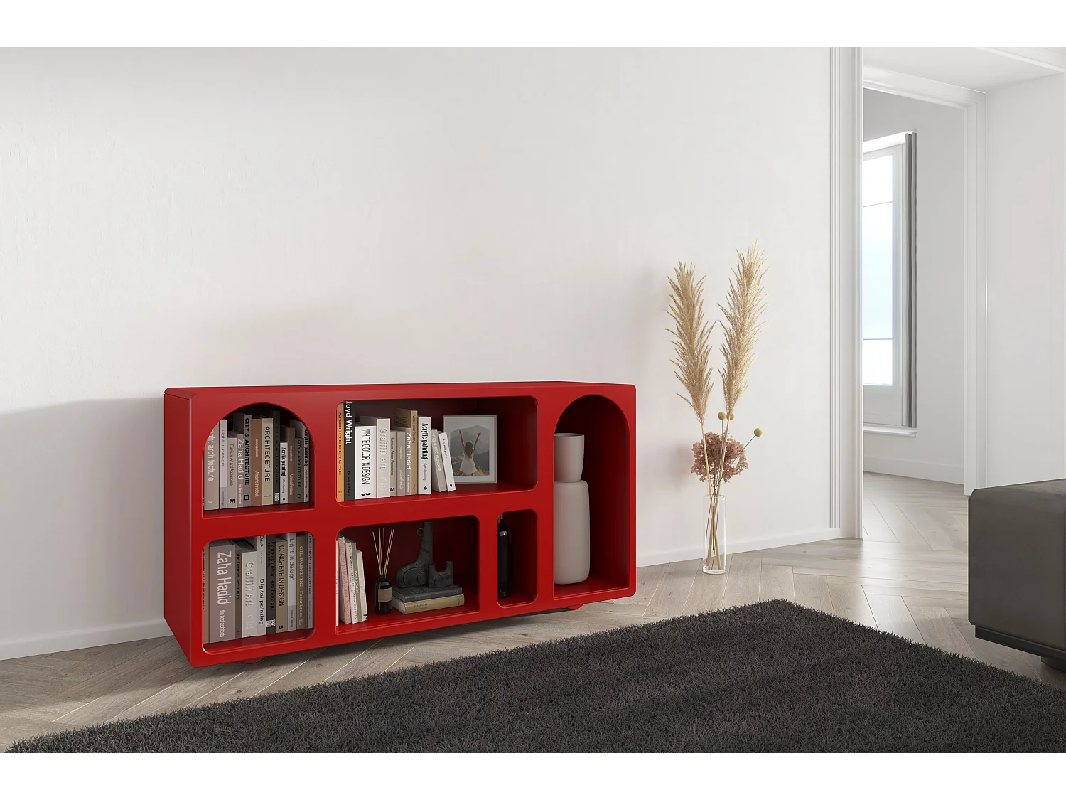 Drewniana komoda z łukami Visby OLIMPIA LONG / bordowa