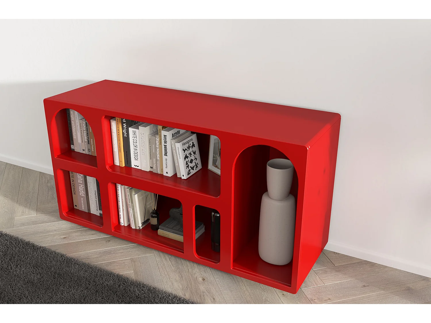 Drewniana komoda z łukami Visby OLIMPIA LONG / bordowa