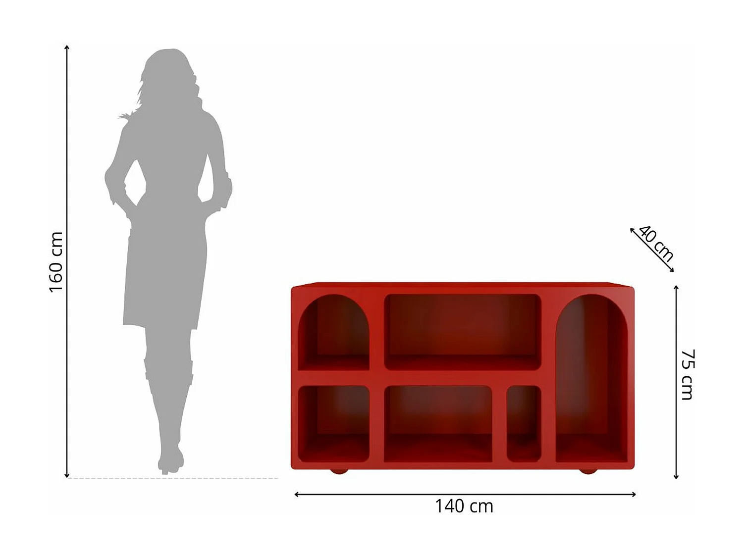 Drewniana komoda z łukami Visby OLIMPIA LONG / bordowa