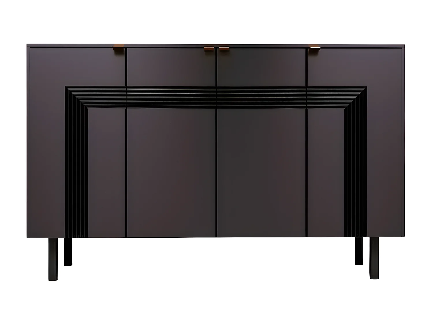 Sideboard Yoko, schwarz, mit dekorativen fronten und goldgriffen