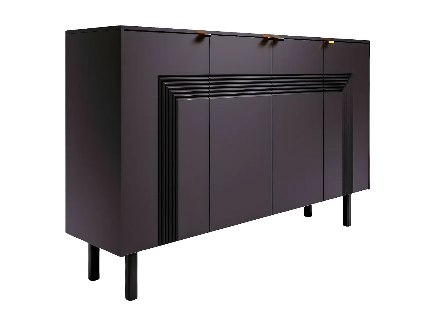 Sideboard Yoko, schwarz, mit dekorativen fronten und goldgriffen