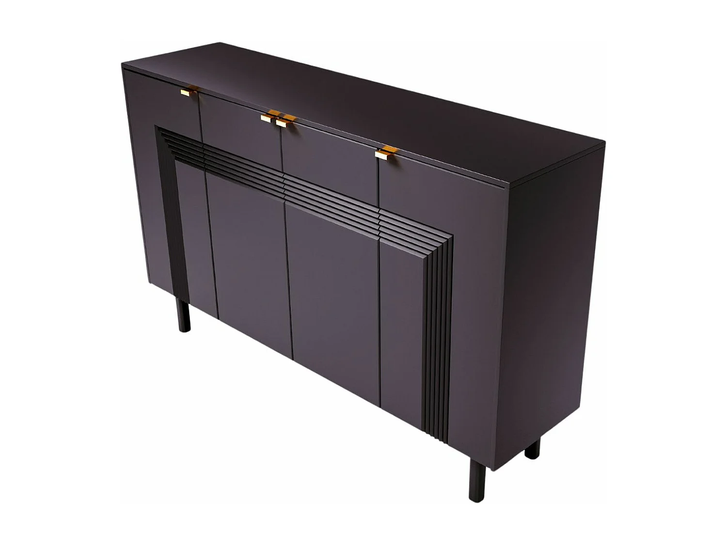 Sideboard Yoko, schwarz, mit dekorativen fronten und goldgriffen