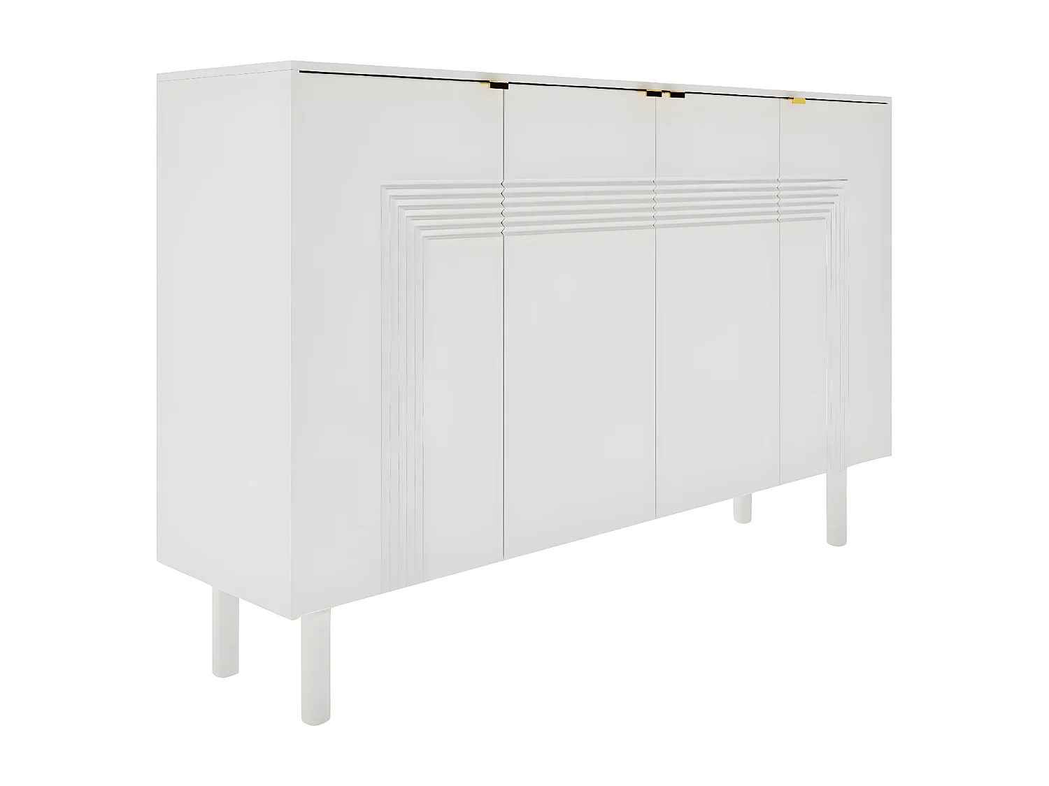 Sideboard Yoko, weiß, mit dekorativen fronten und goldgriffen