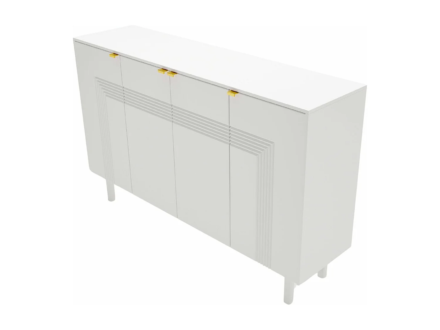 Sideboard Yoko, weiß, mit dekorativen fronten und goldgriffen