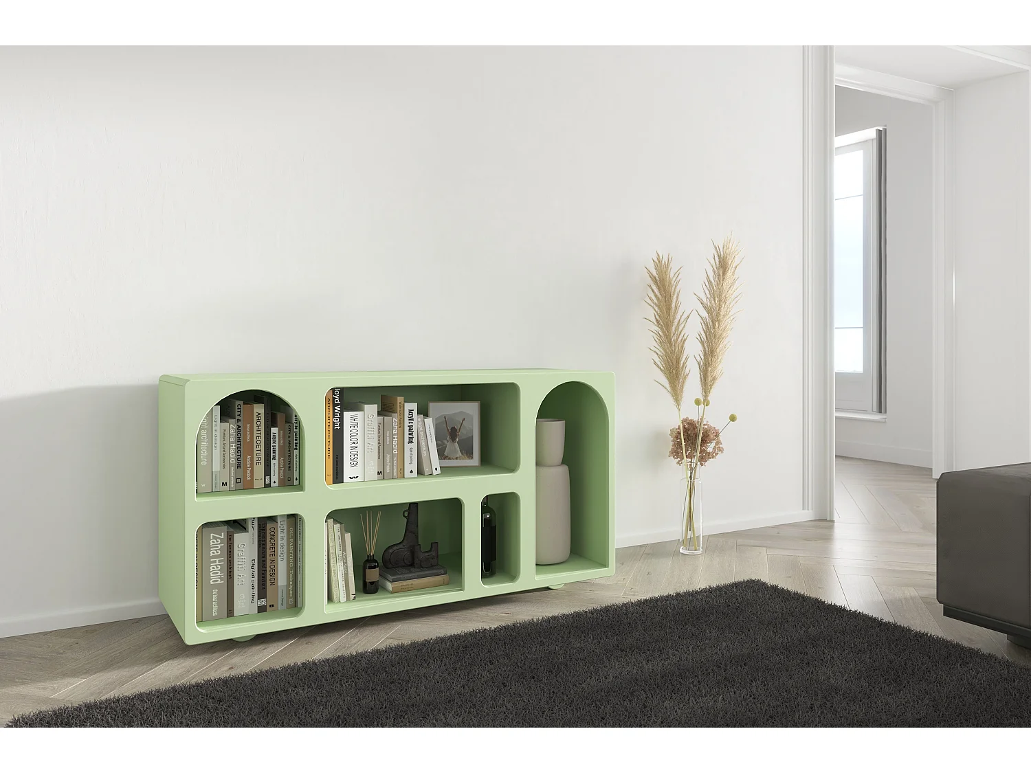 Drewniana komoda z łukami Visby OLIMPIA LONG / zielona