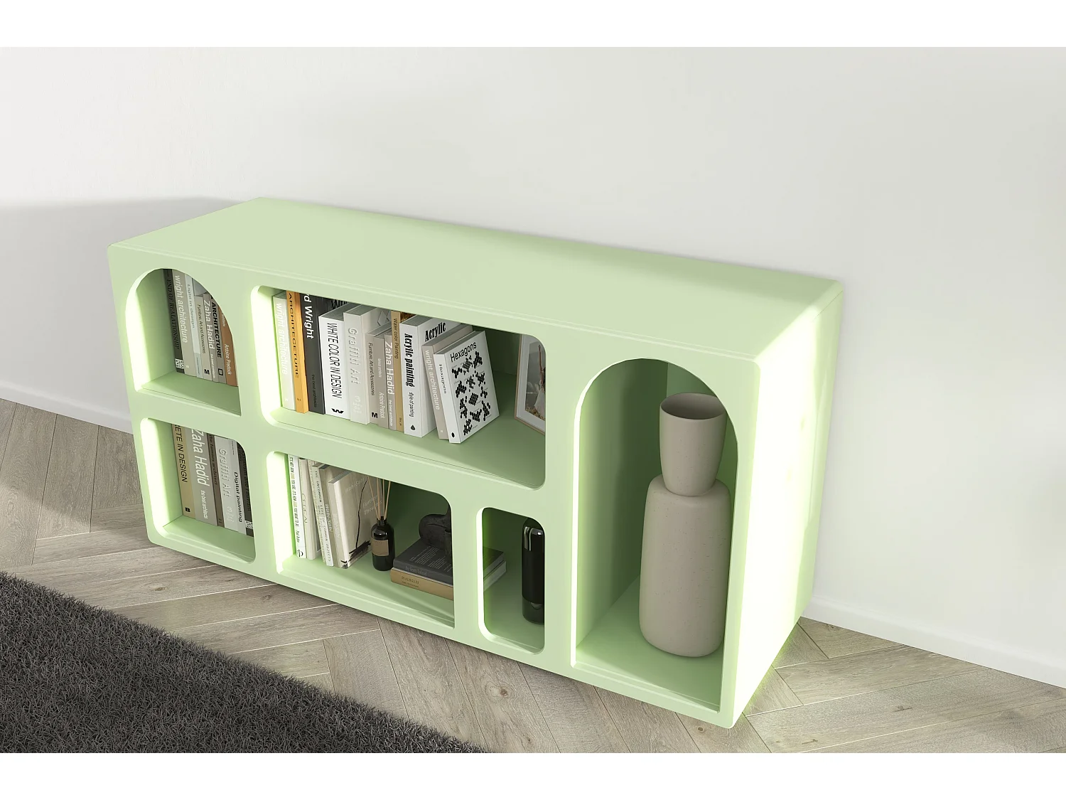 Drewniana komoda z łukami Visby OLIMPIA LONG / zielona