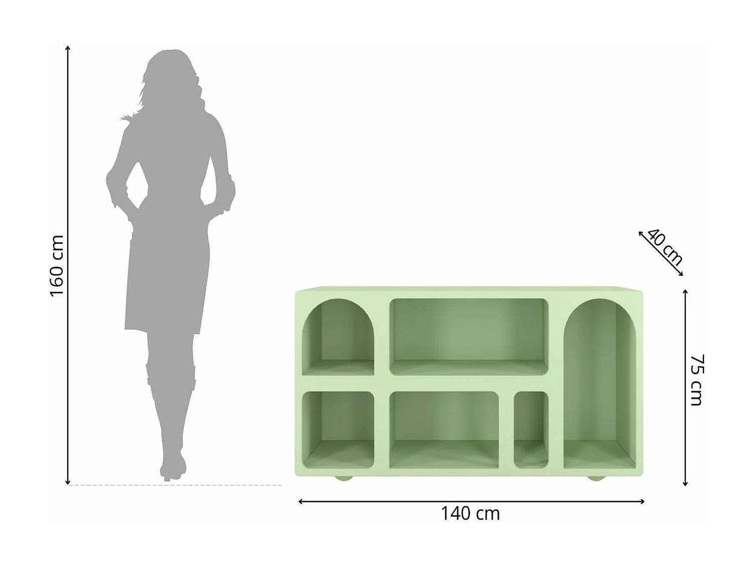 Drewniana komoda z łukami Visby OLIMPIA LONG / zielona