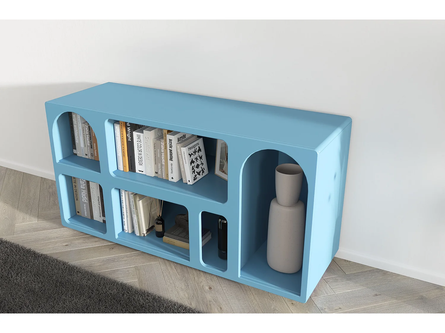 Drewniana komoda z łukami Visby OLIMPIA LONG / niebieska