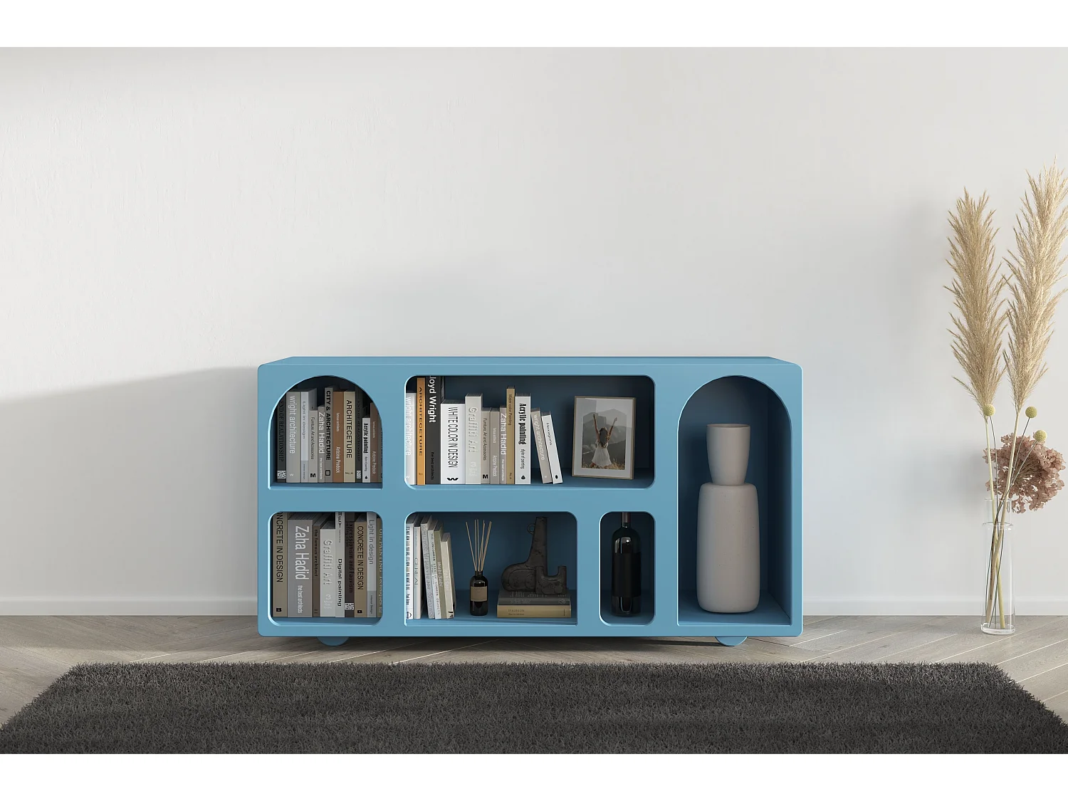 Drewniana komoda z łukami Visby OLIMPIA LONG / niebieska