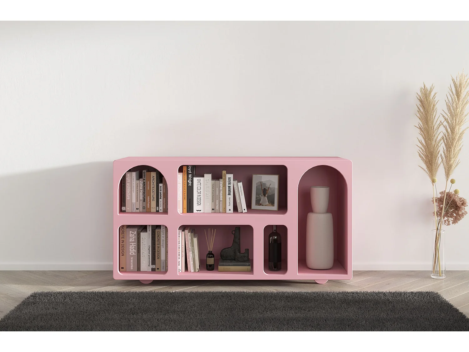 Drewniana komoda z łukami Visby OLIMPIA LONG / różowa