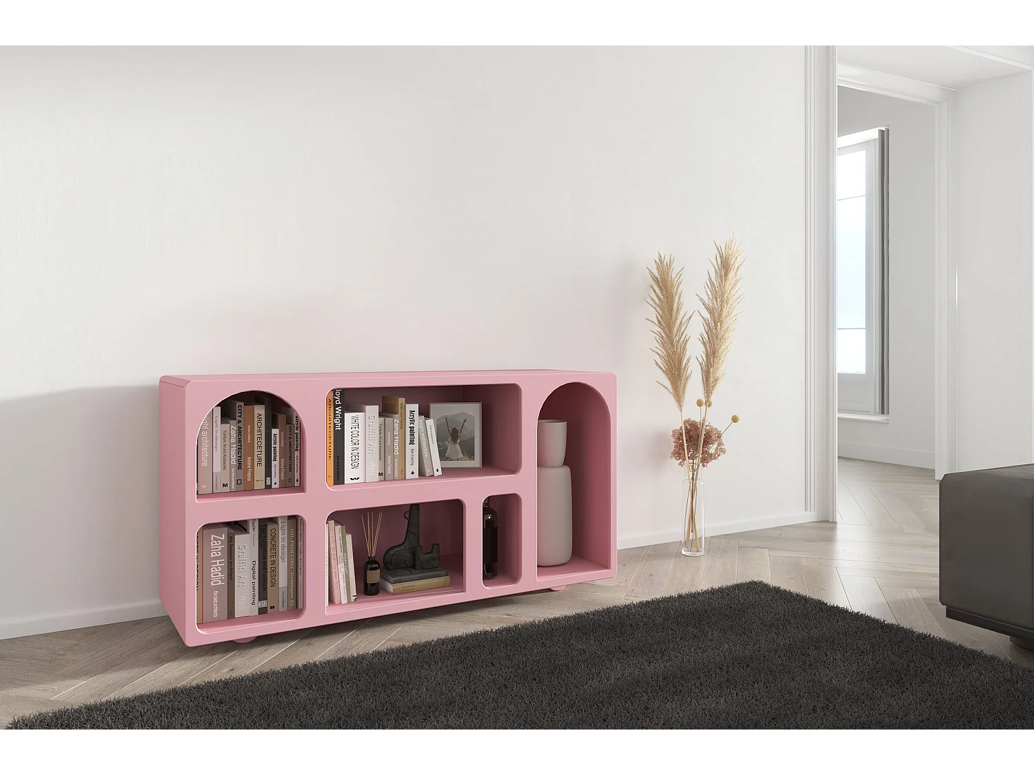 Drewniana komoda z łukami Visby OLIMPIA LONG / różowa