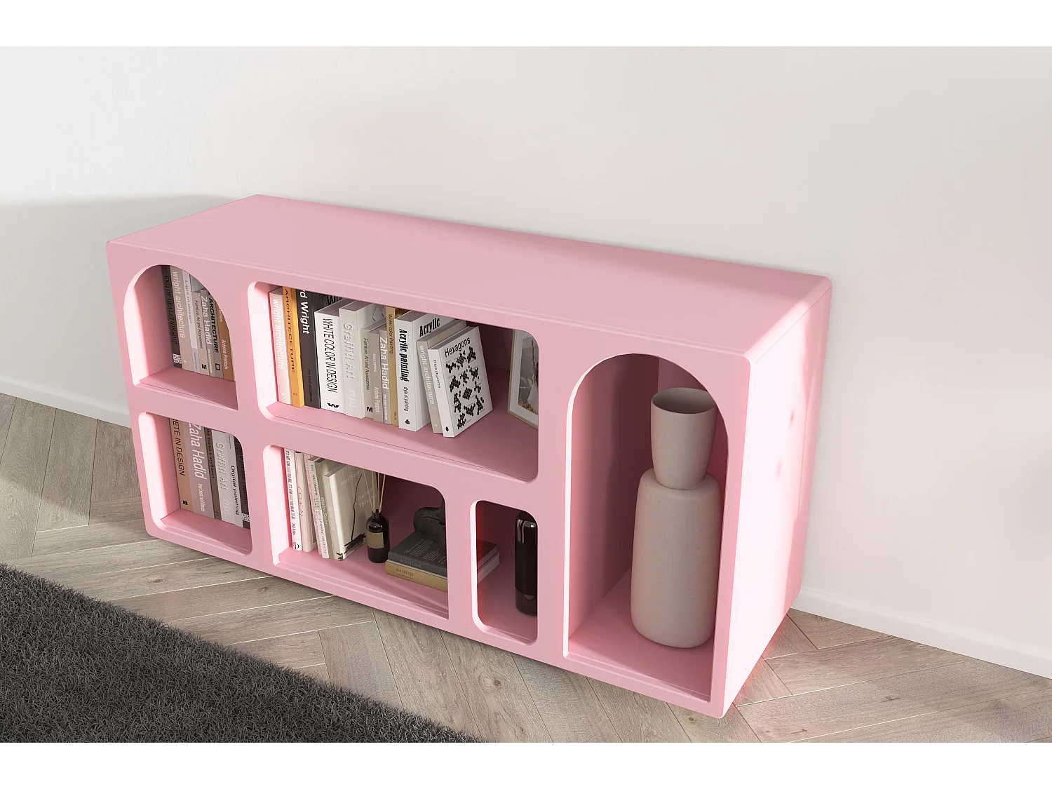 Drewniana komoda z łukami Visby OLIMPIA LONG / różowa