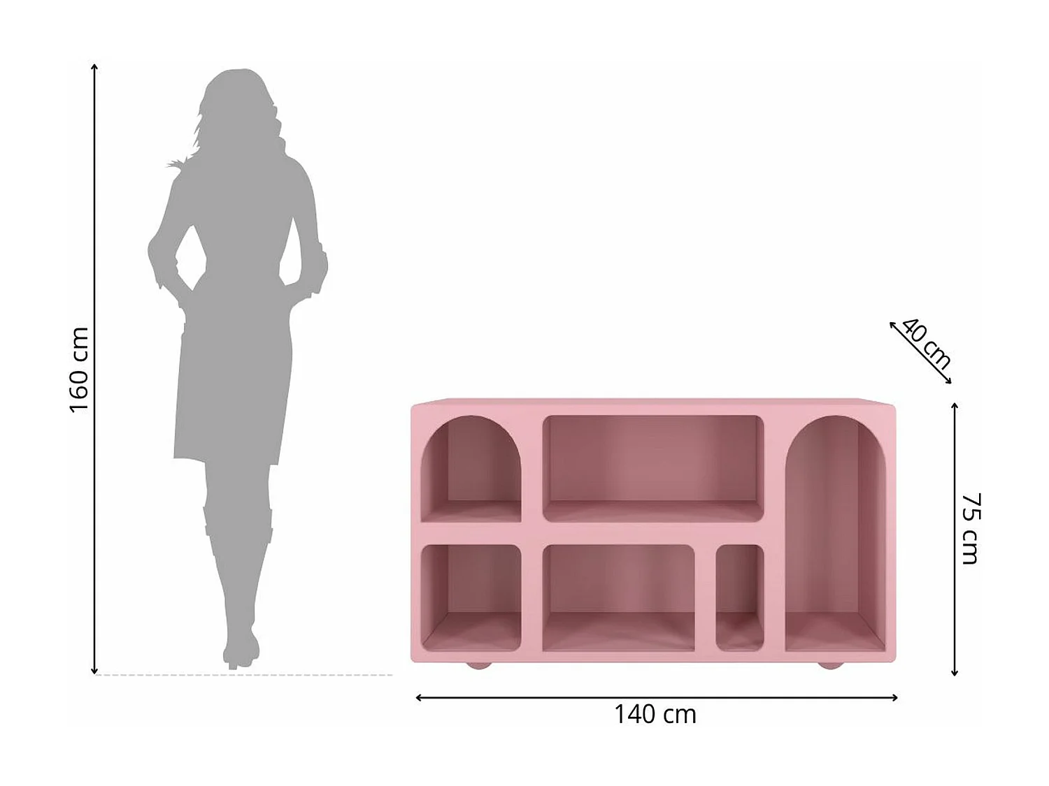 Drewniana komoda z łukami Visby OLIMPIA LONG / różowa