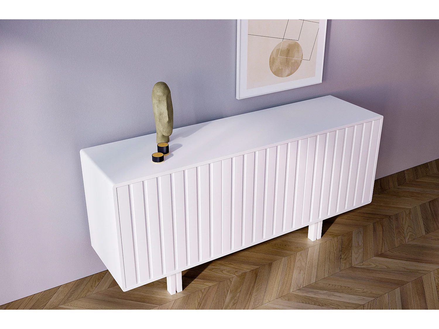 Biała komoda Skandica VIGGE z lamelami / szer.149 cm