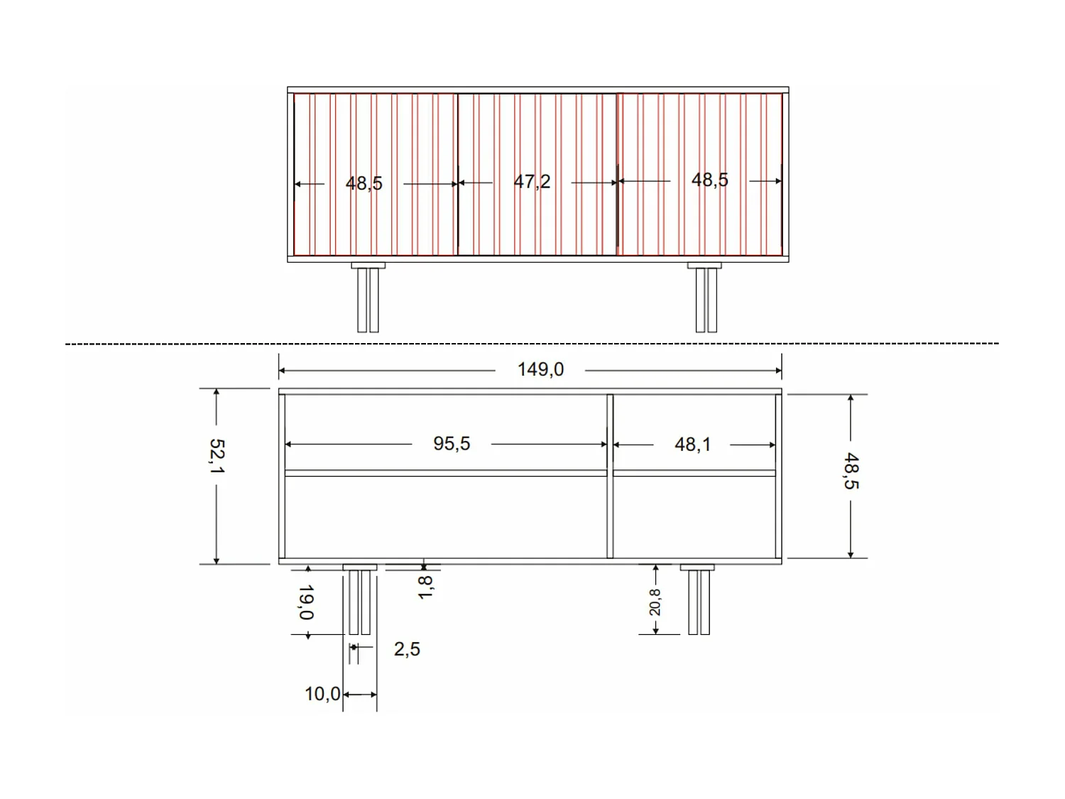 Biała komoda Skandica VIGGE z lamelami / szer.149 cm