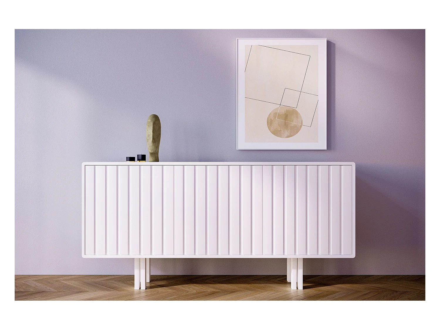 Sideboard Vigge, weiß, push-to-open system , lamellen effekt