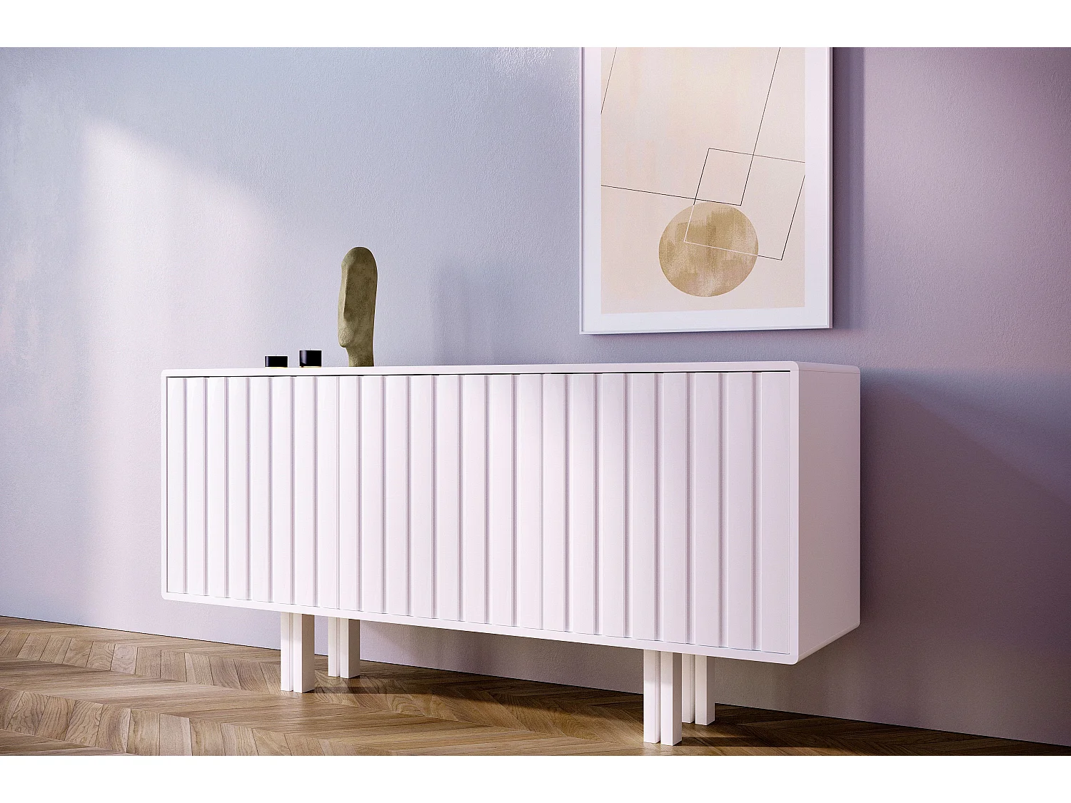 Sideboard Vigge, weiß, push-to-open system , lamellen effekt