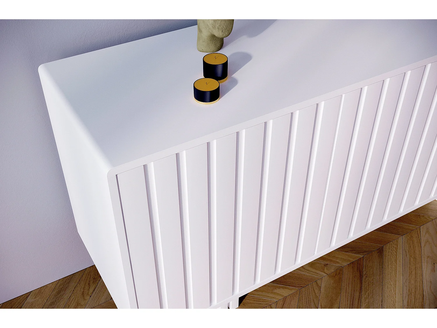 Sideboard Vigge, weiß, push-to-open system , lamellen effekt