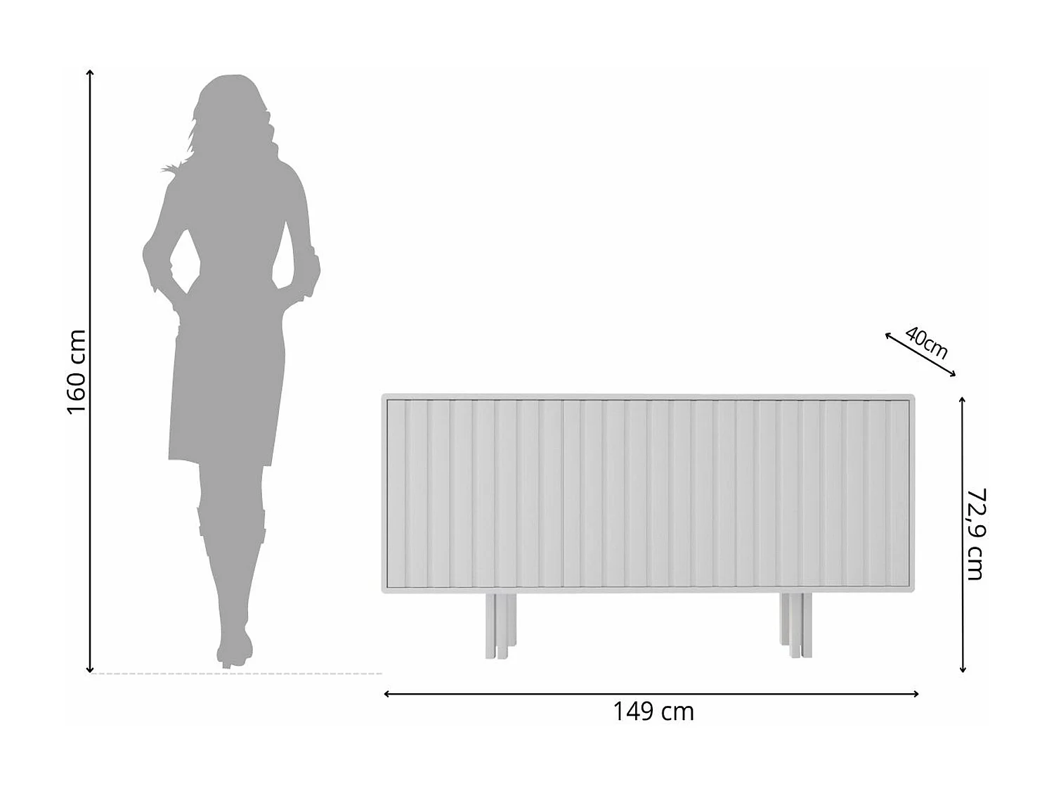 Sideboard Vigge, weiß, push-to-open system , lamellen effekt