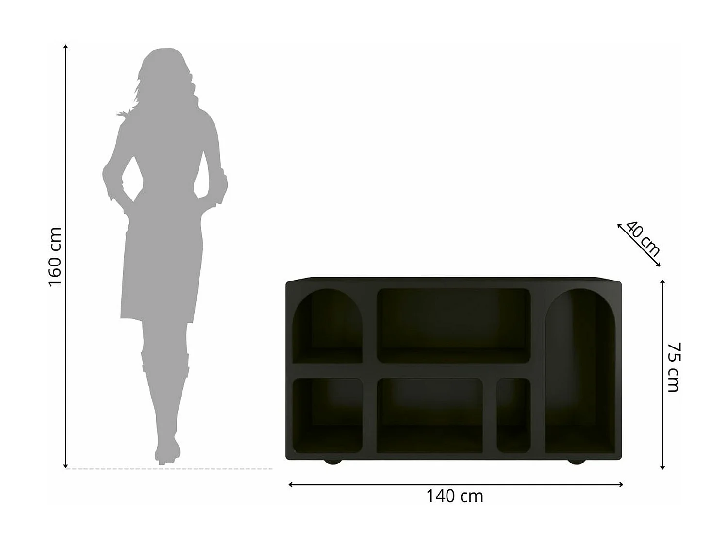 Drewniana komoda z łukami Visby OLIMPIA LONG / czarna