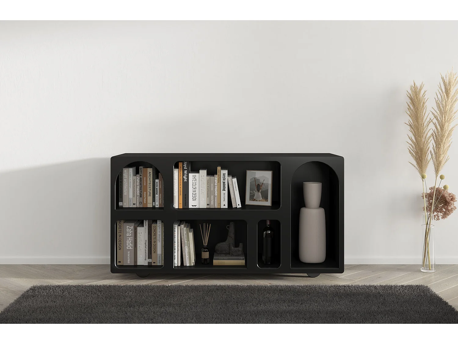 Drewniana komoda z łukami Visby OLIMPIA LONG / czarna