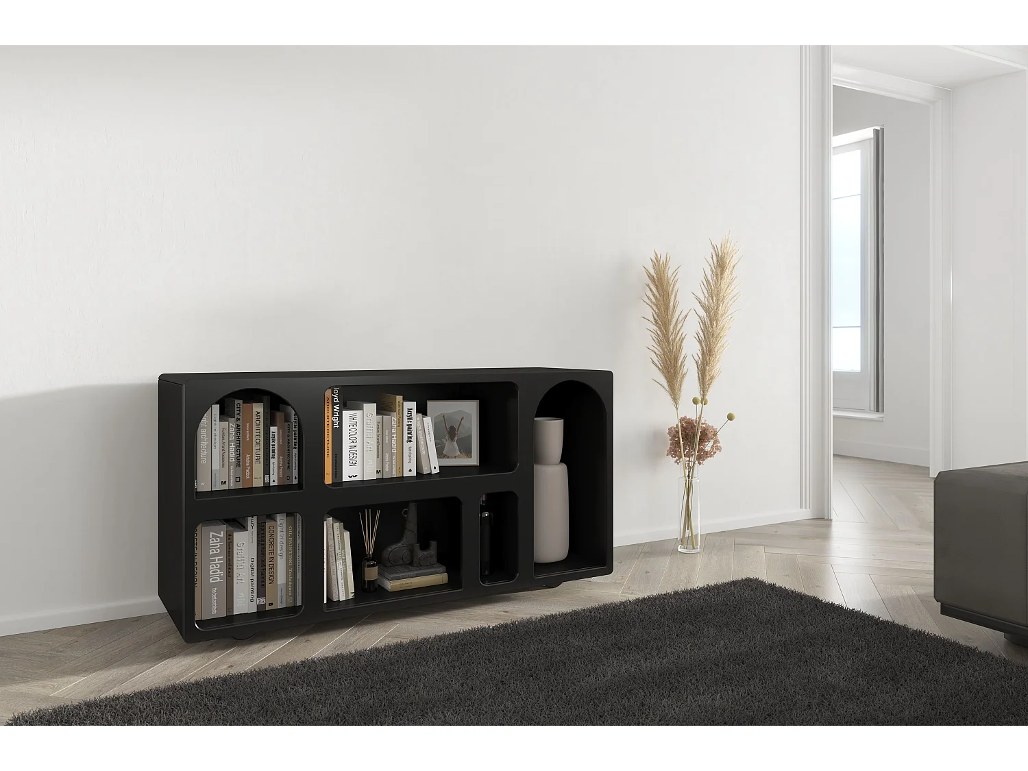 Drewniana komoda z łukami Visby OLIMPIA LONG / czarna