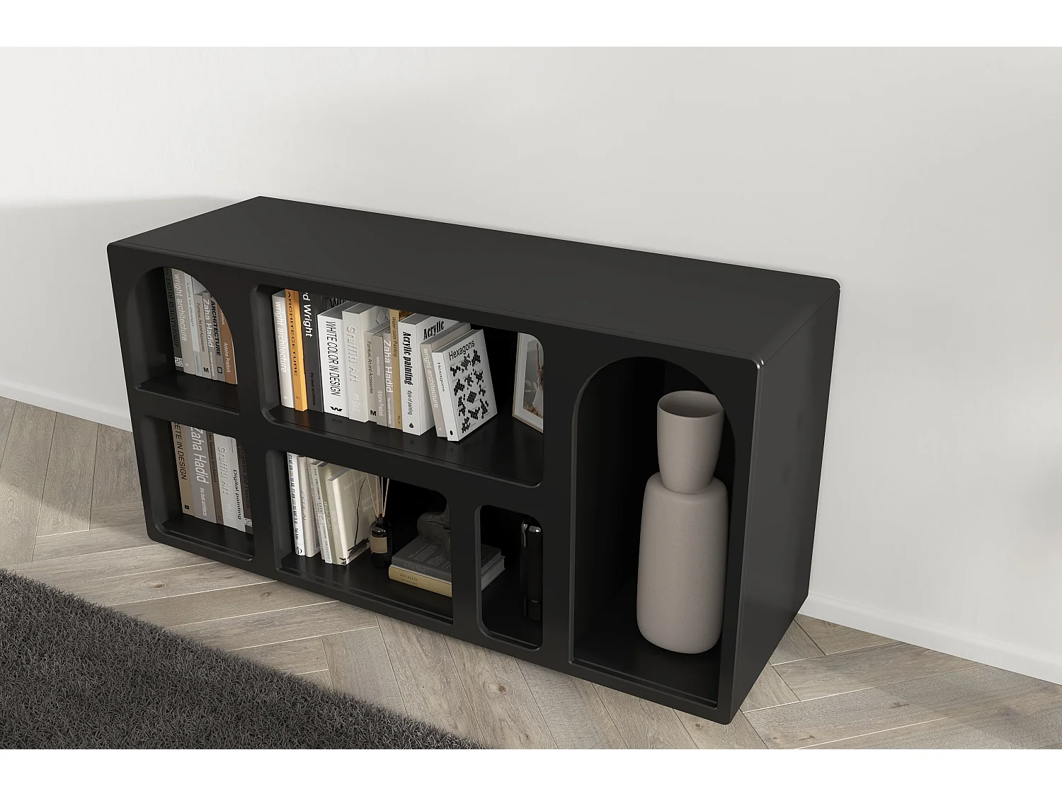 Drewniana komoda z łukami Visby OLIMPIA LONG / czarna