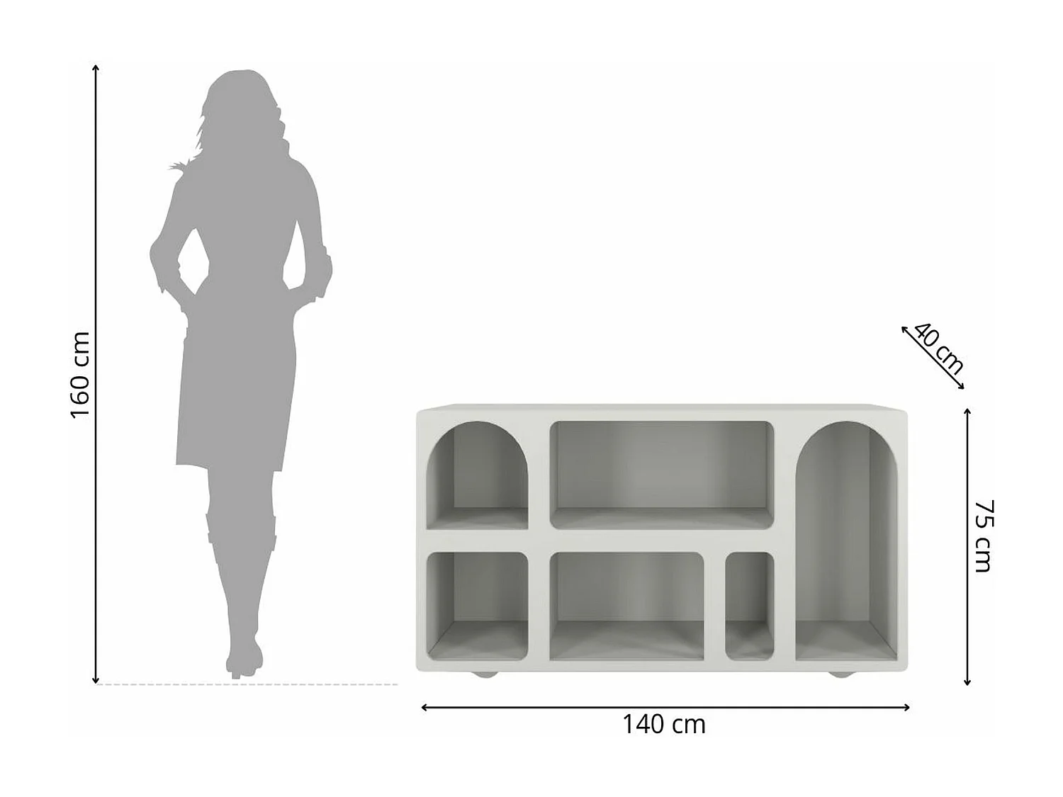 Drewniana komoda z łukami Visby OLIMPIA LONG / mleczno-szara