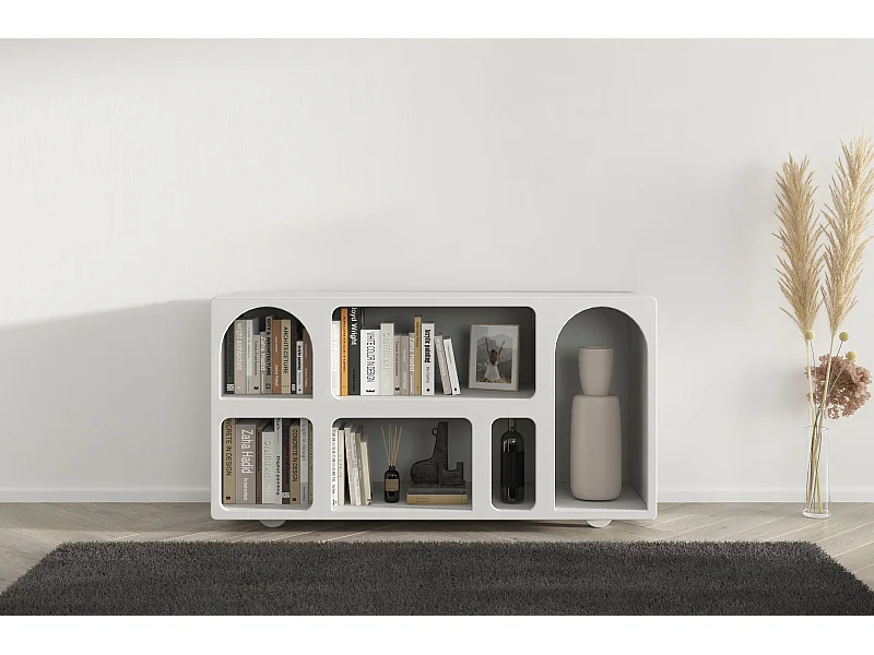 Drewniana komoda z łukami Visby OLIMPIA LONG / mleczno-szara