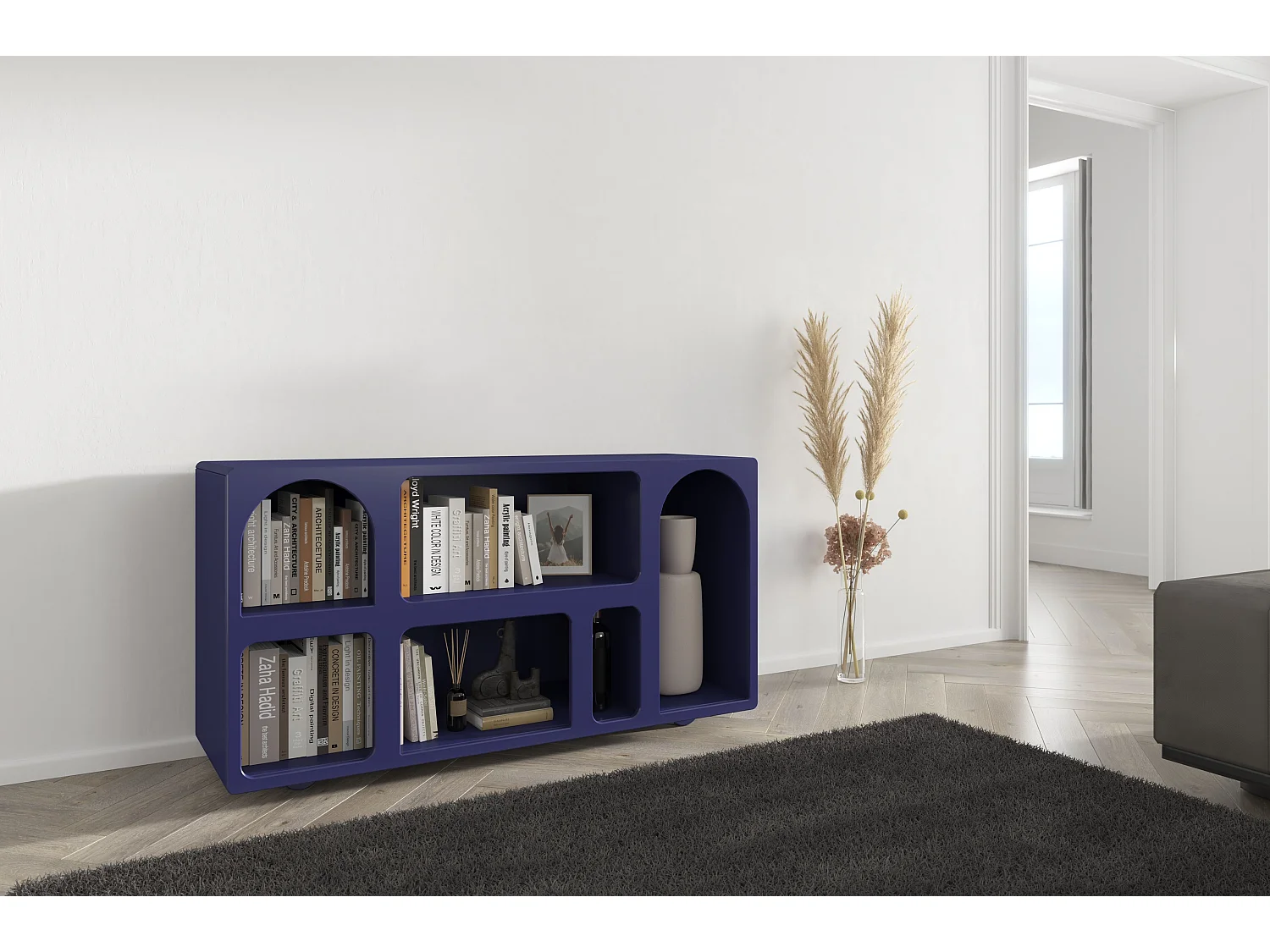 Drewniana komoda z łukami Visby OLIMPIA LONG / granatowa