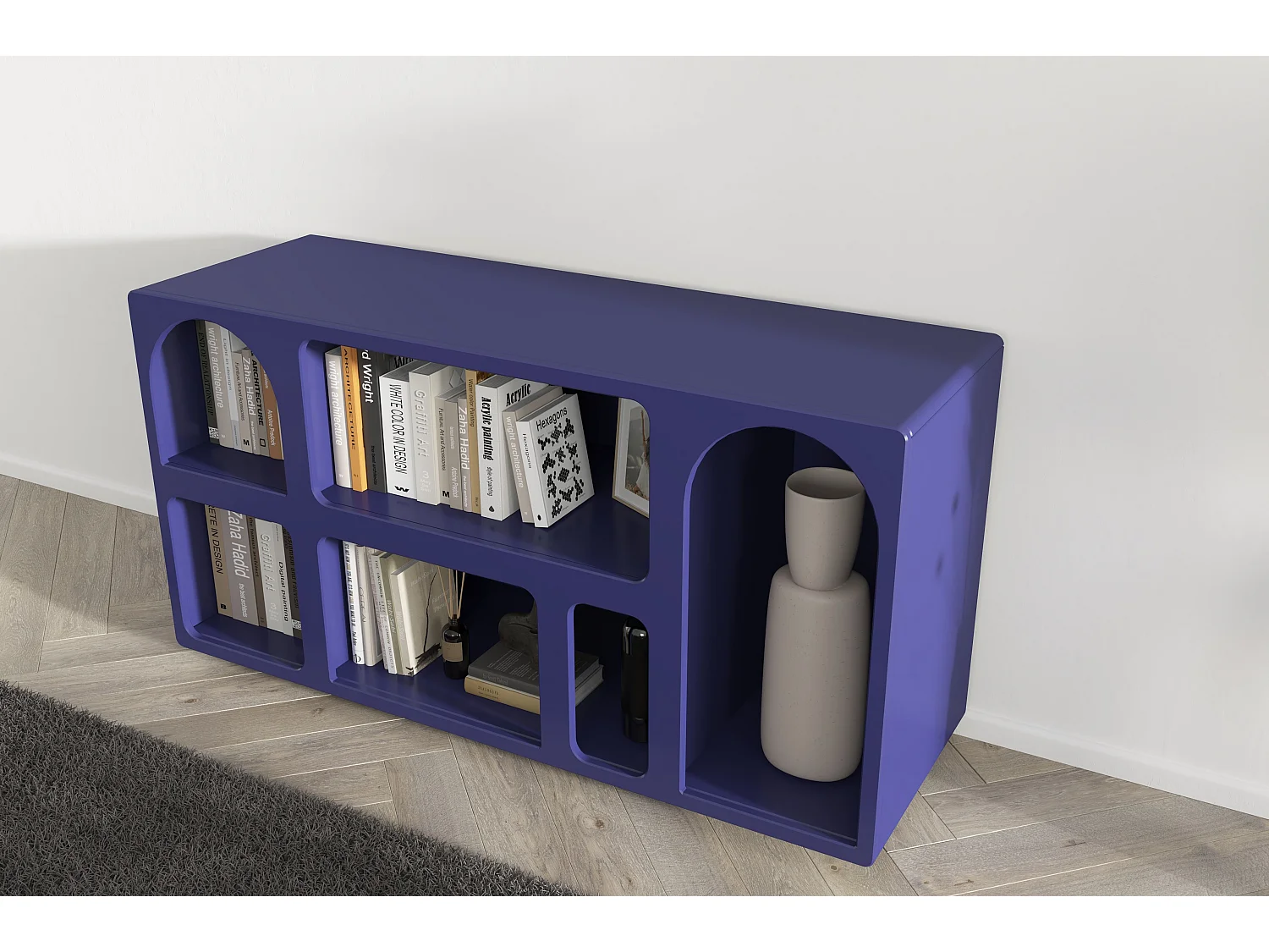 Drewniana komoda z łukami Visby OLIMPIA LONG / granatowa