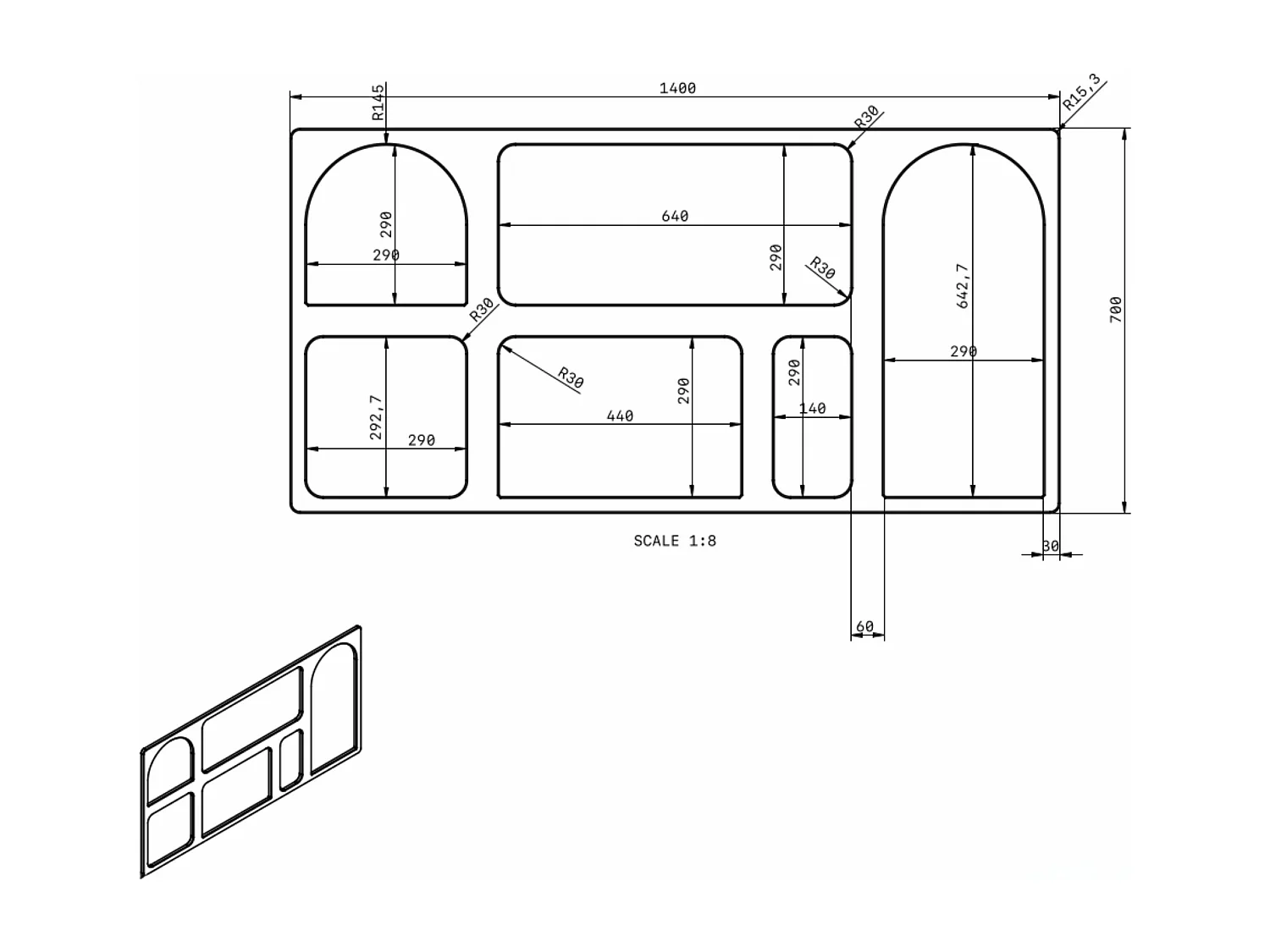 Drewniana komoda z łukami Visby OLIMPIA LONG / granatowa