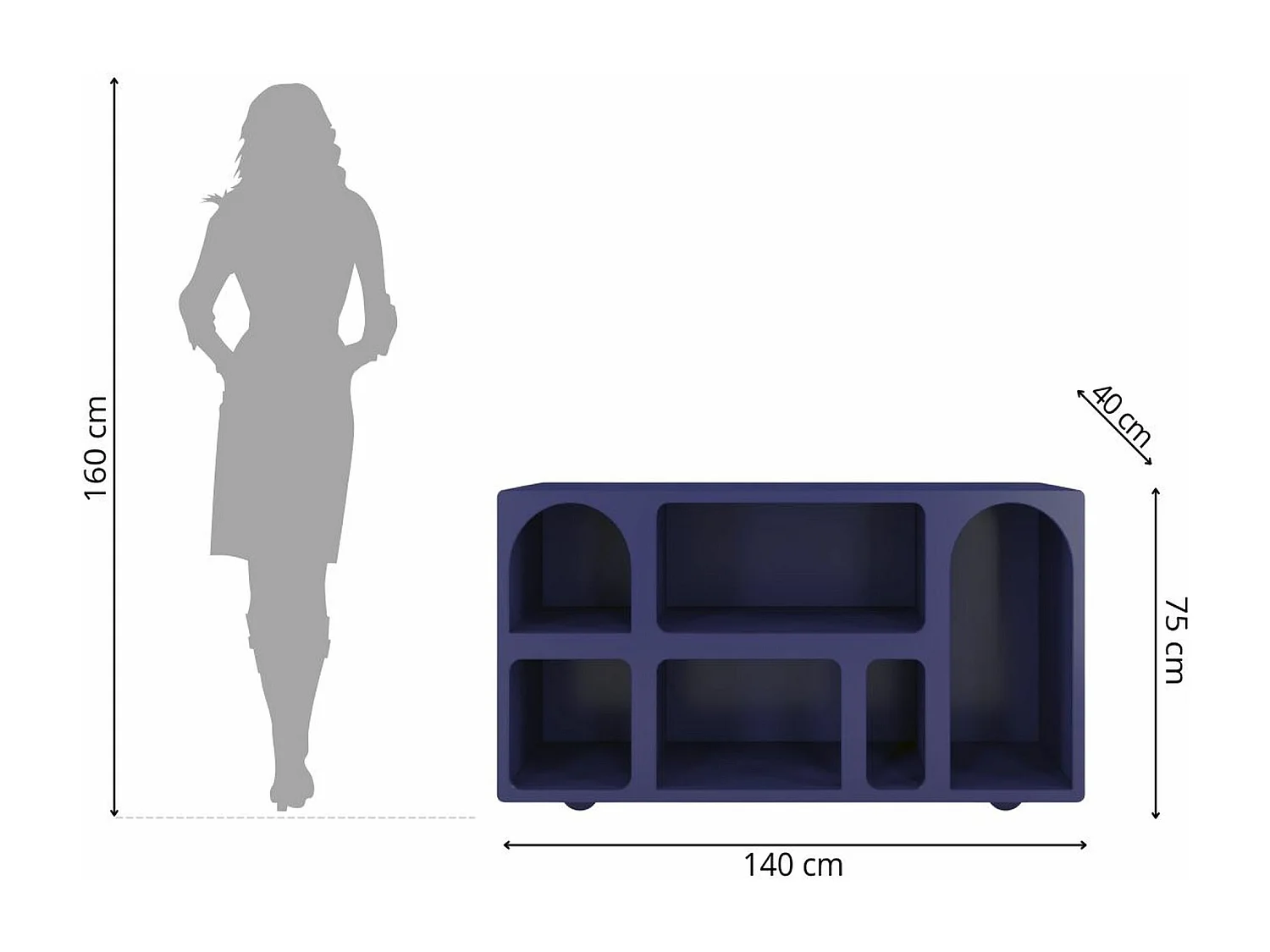 Drewniana komoda z łukami Visby OLIMPIA LONG / granatowa