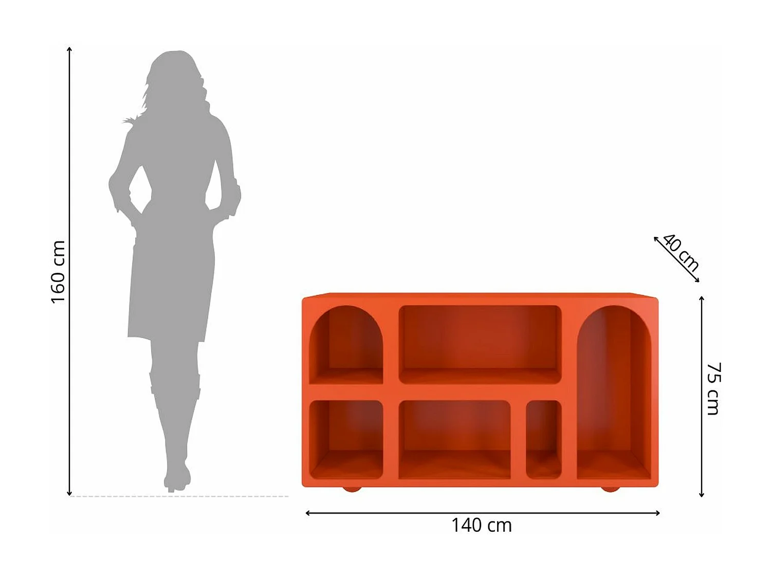 Drewniana komoda z łukami Visby OLIMPIA LONG / pomarańczowa