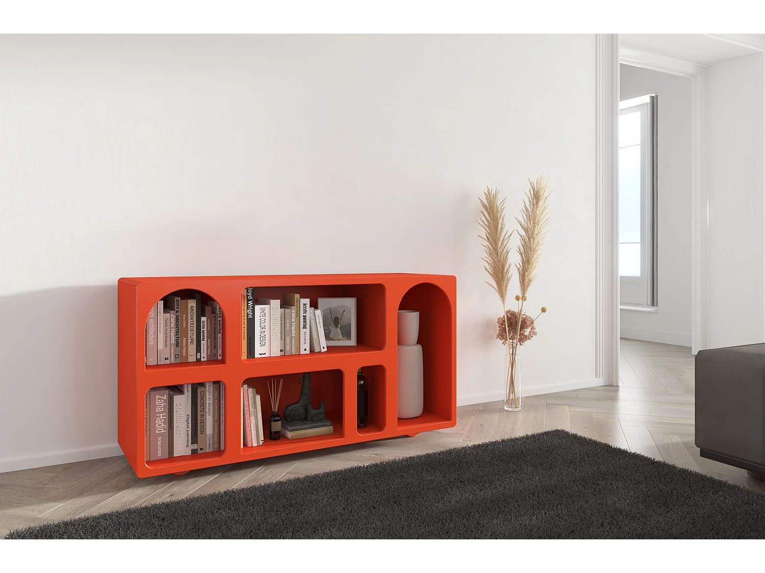 Drewniana komoda z łukami Visby OLIMPIA LONG / pomarańczowa