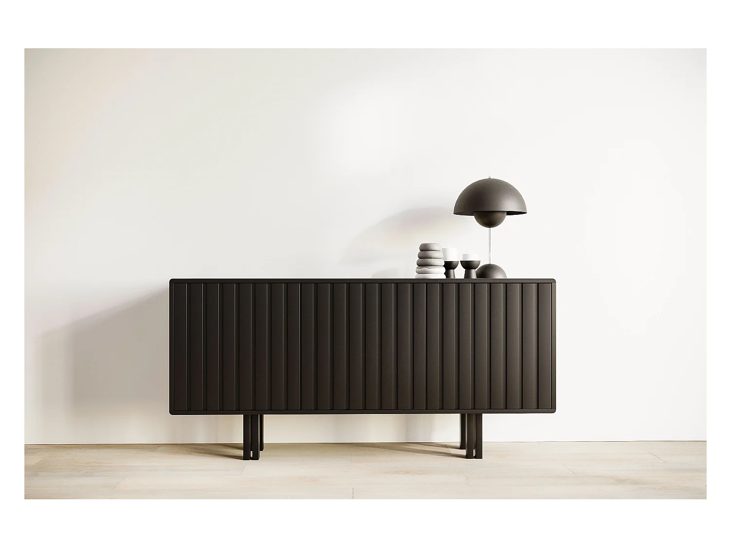 Sideboard Vigge, schwarz, push-to-open system , lamellen effekt