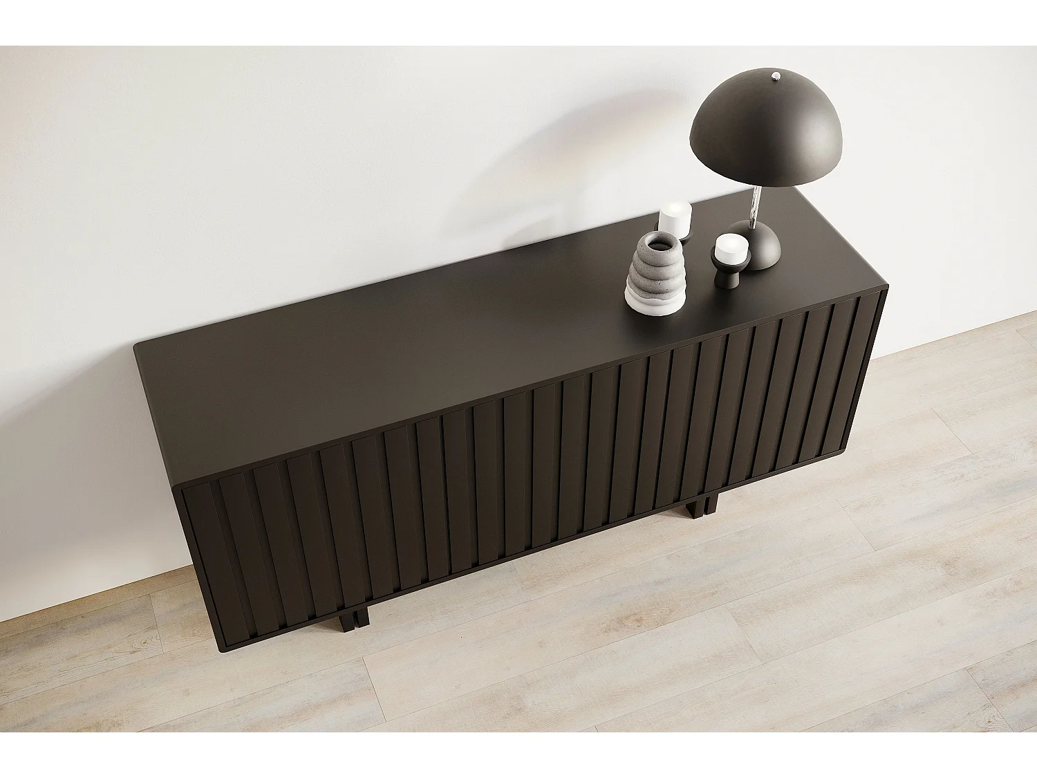 Sideboard Vigge, schwarz, push-to-open system , lamellen effekt
