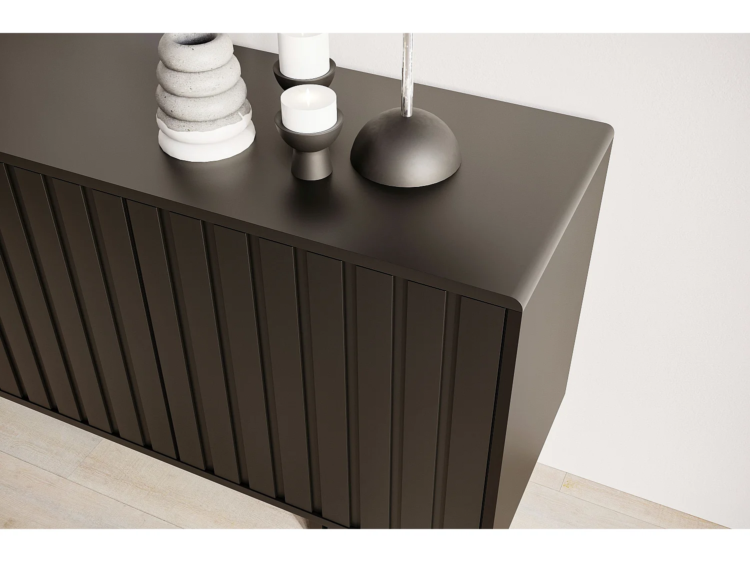 Sideboard Vigge, schwarz, push-to-open system , lamellen effekt