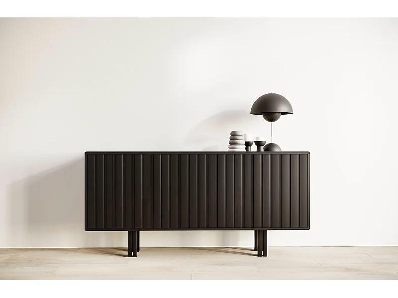 Sideboard Vigge, schwarz, push-to-open system , lamellen effekt