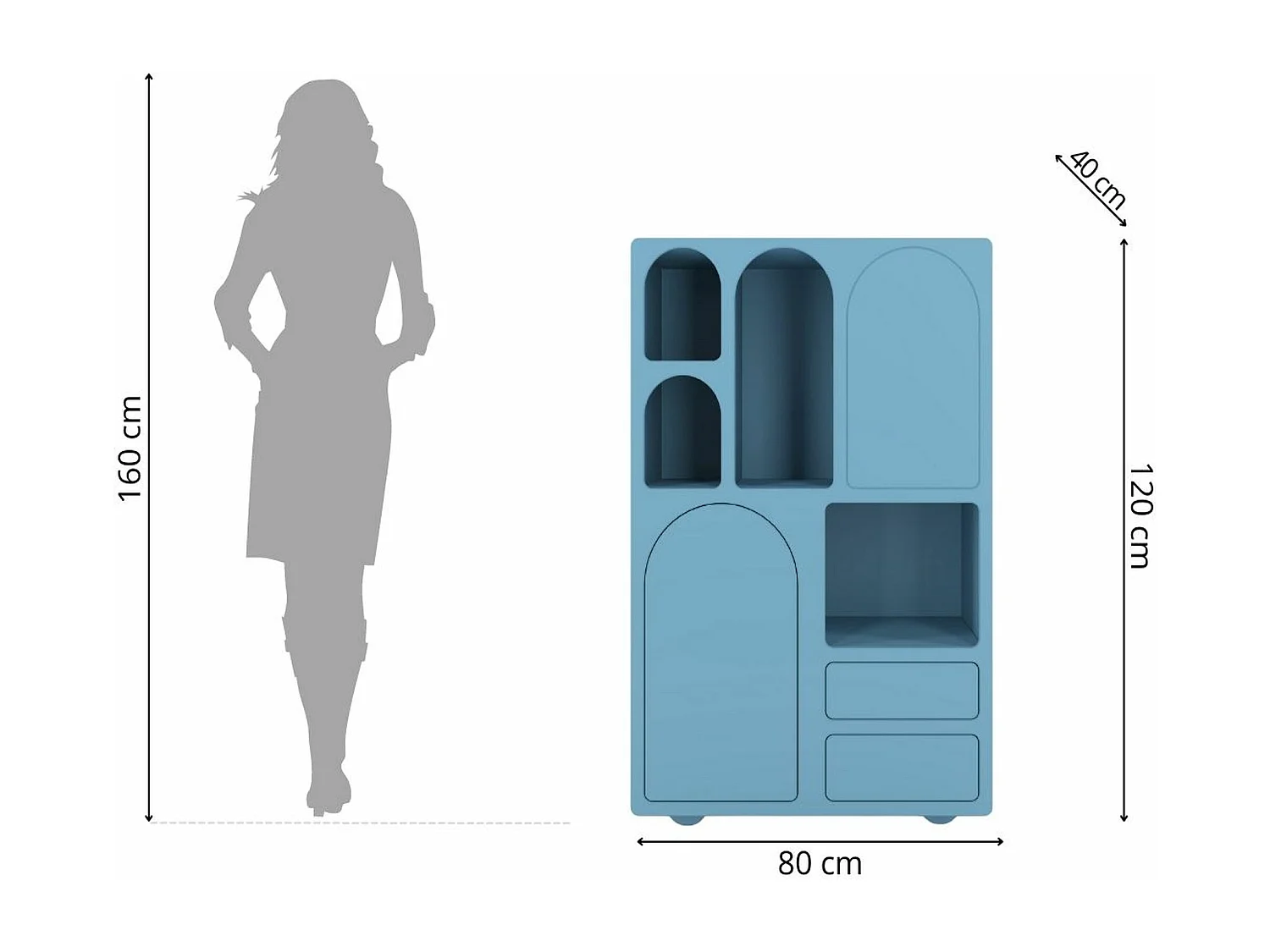 Drewniana komoda z łukami Visby OLIMPIA HIGH / niebieska