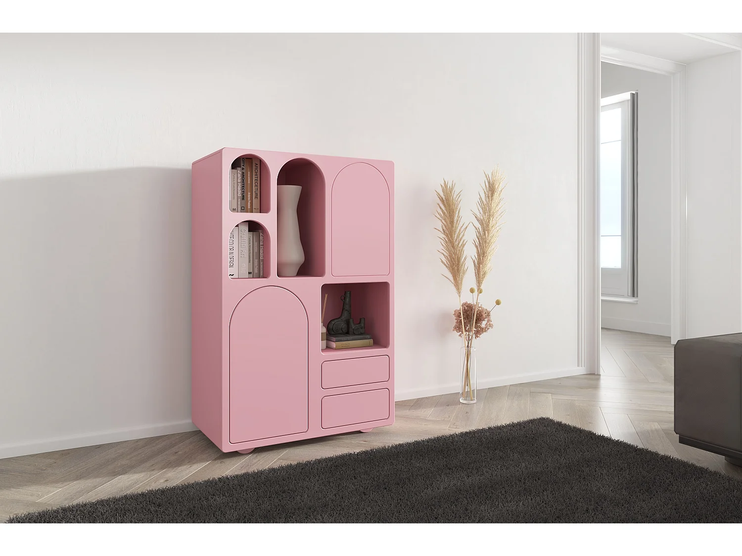 Drewniana komoda z łukami Visby OLIMPIA HIGH / różowa