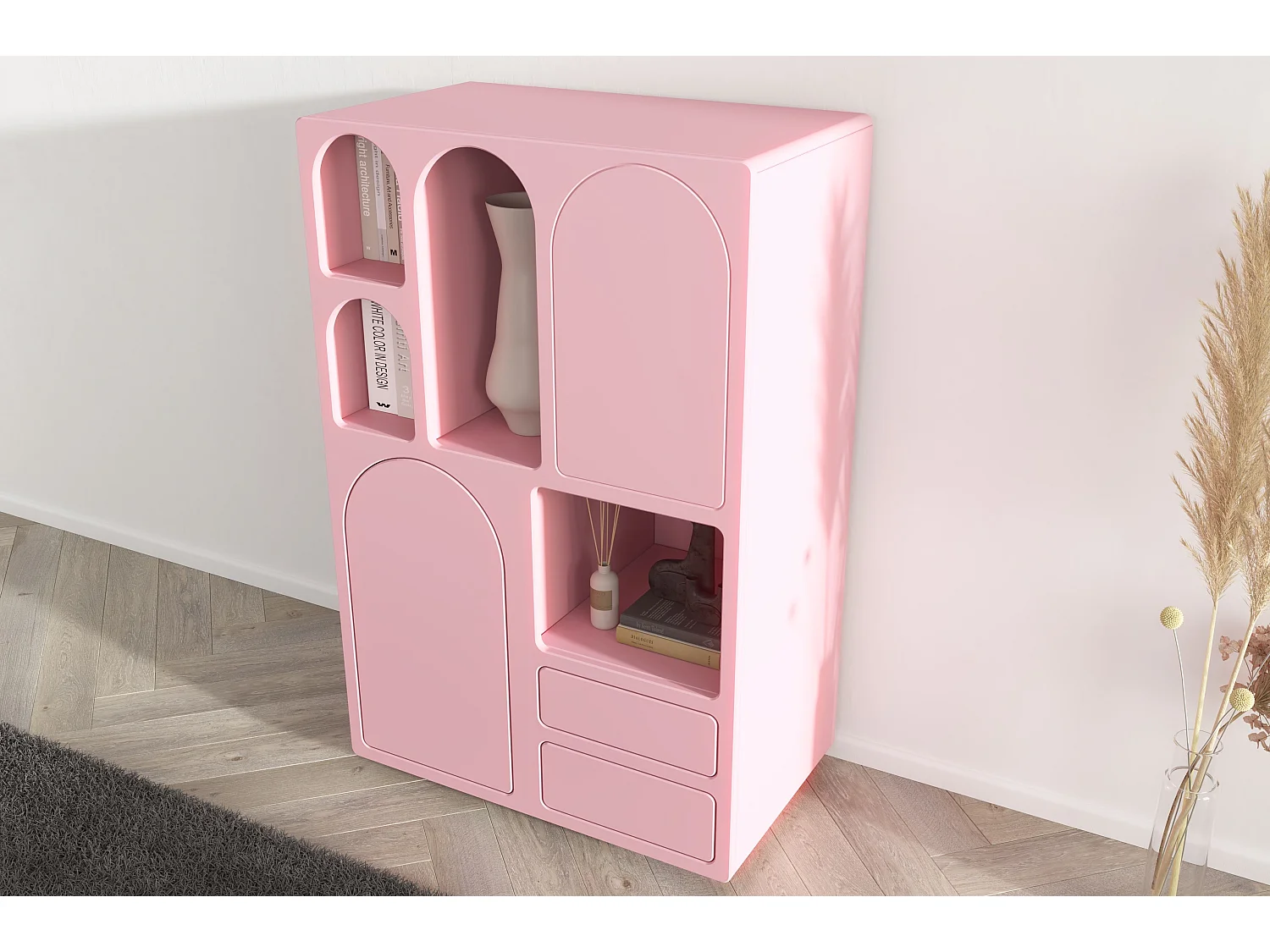 Drewniana komoda z łukami Visby OLIMPIA HIGH / różowa